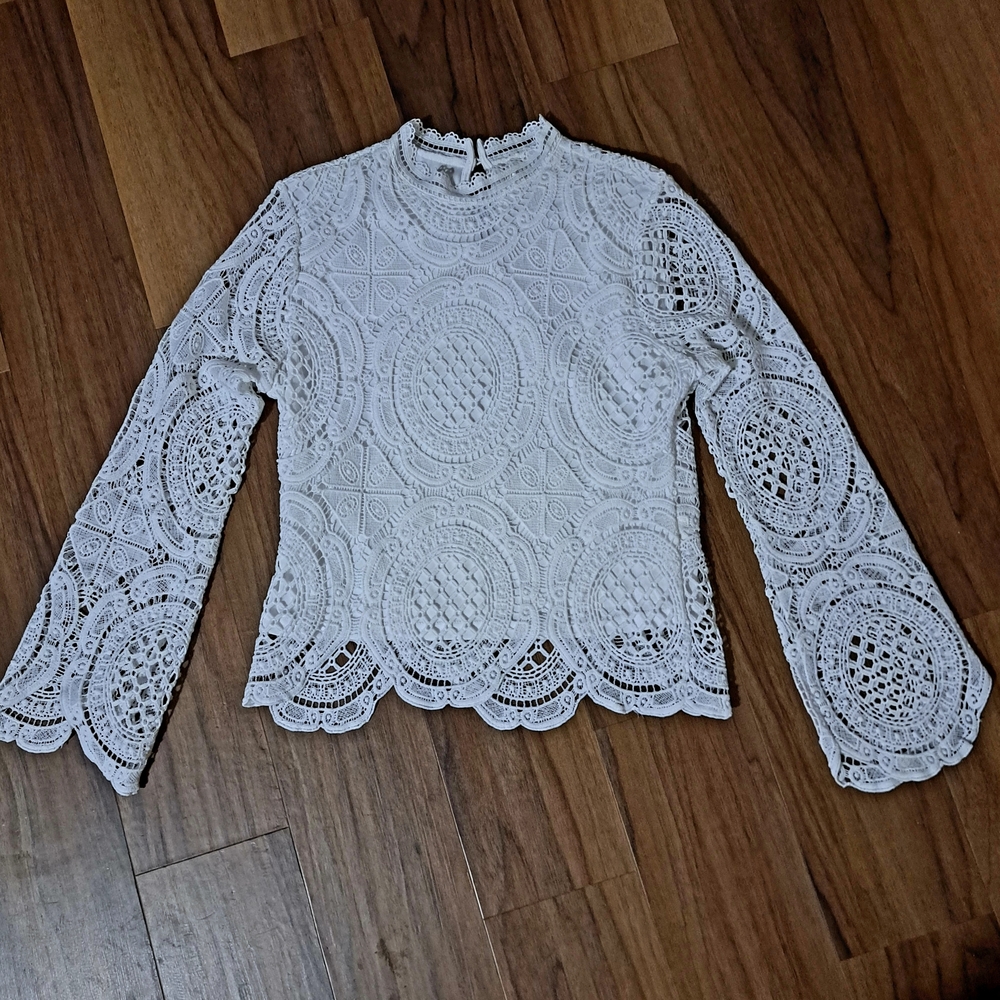 White Sz L Ultra Pink Brand Whimsy, Dainty, Boho, Fairycore Crochet EUC Spring